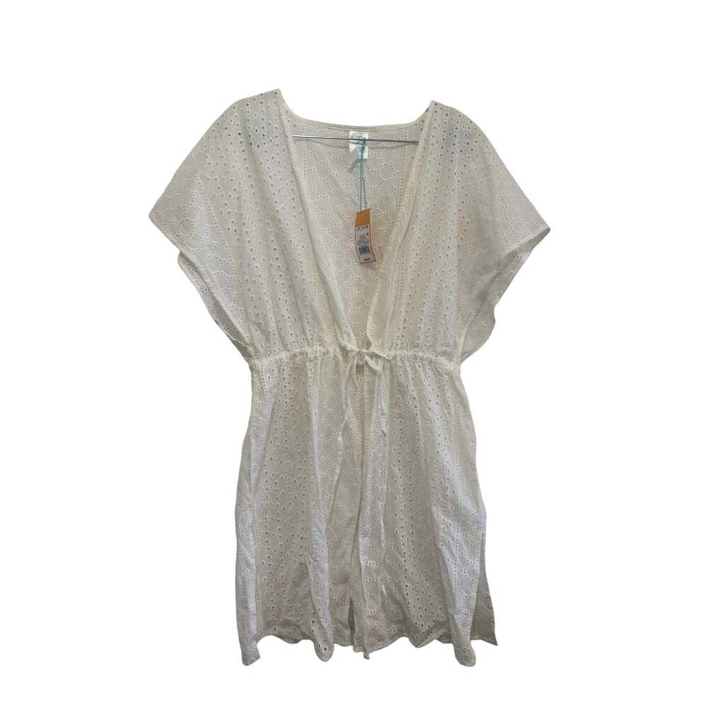 Kona Sol Women's Eyelet V-Neck Beach Cover-Up Dress with Drawstring Waist